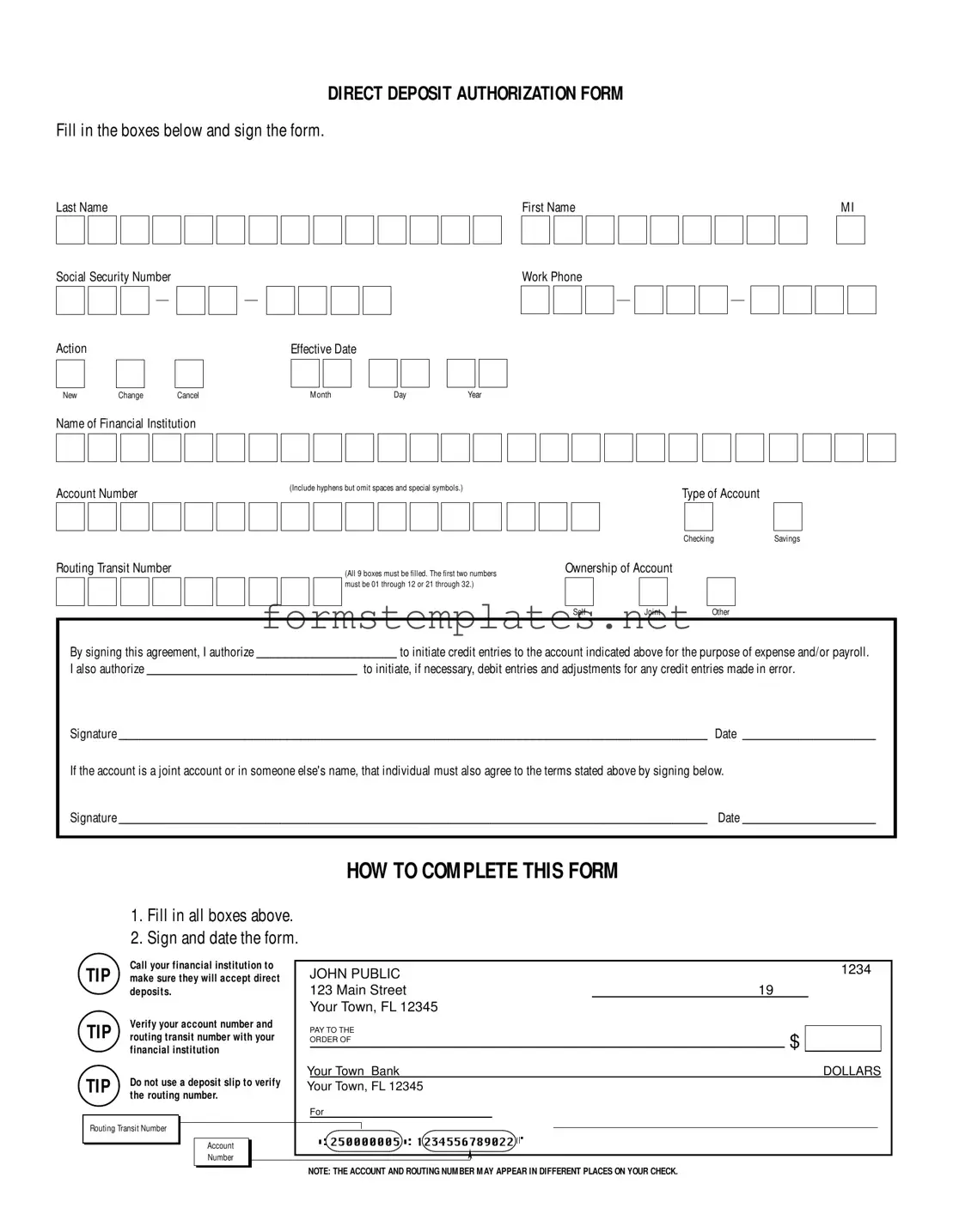 Free Generic Direct Deposit Template