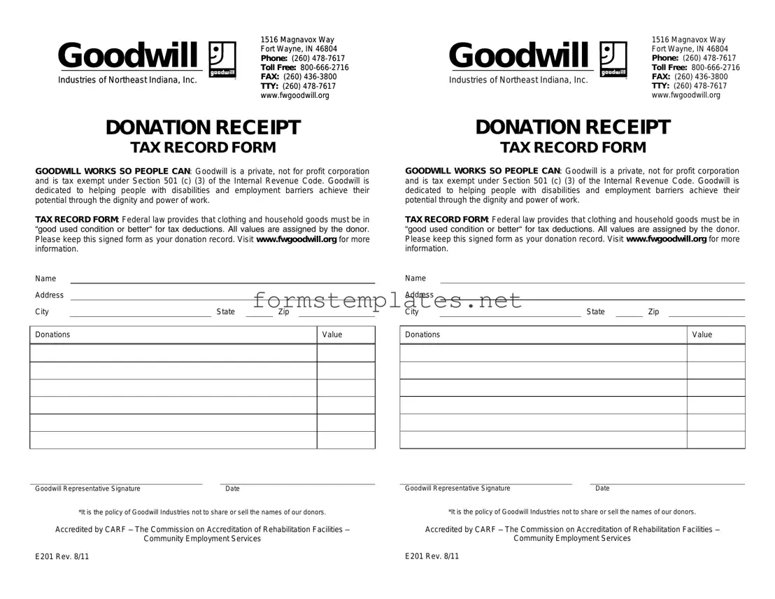 Free Goodwill donation receipt Template