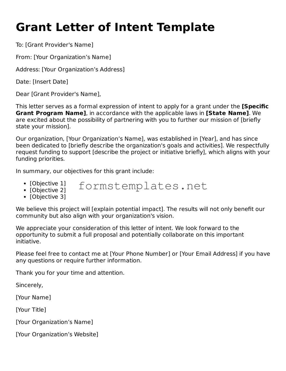 Attorney-Verified Grant Letter of Intent Form