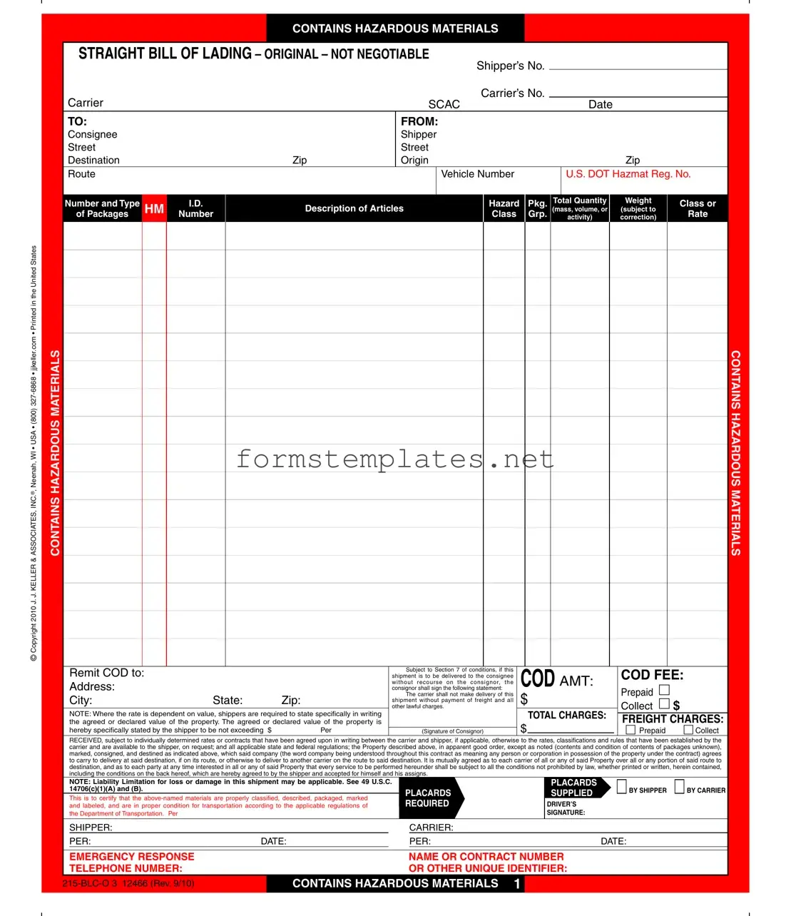 Free Hazard Bill Of Ladden Template