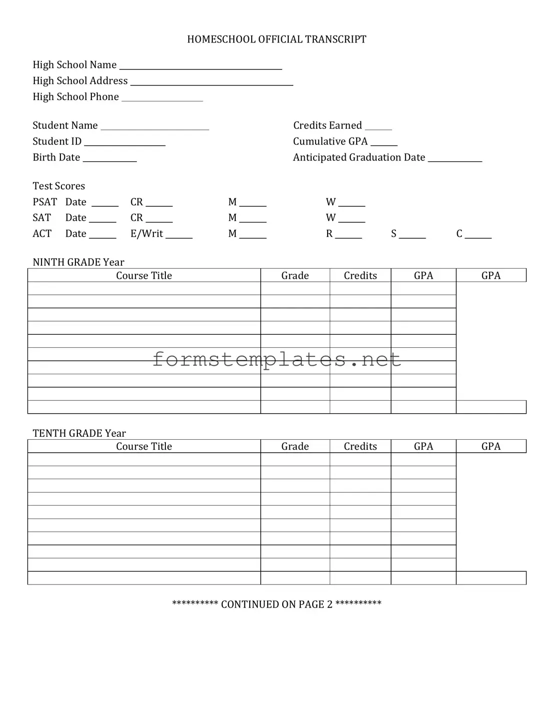 Free High School Transcript Template