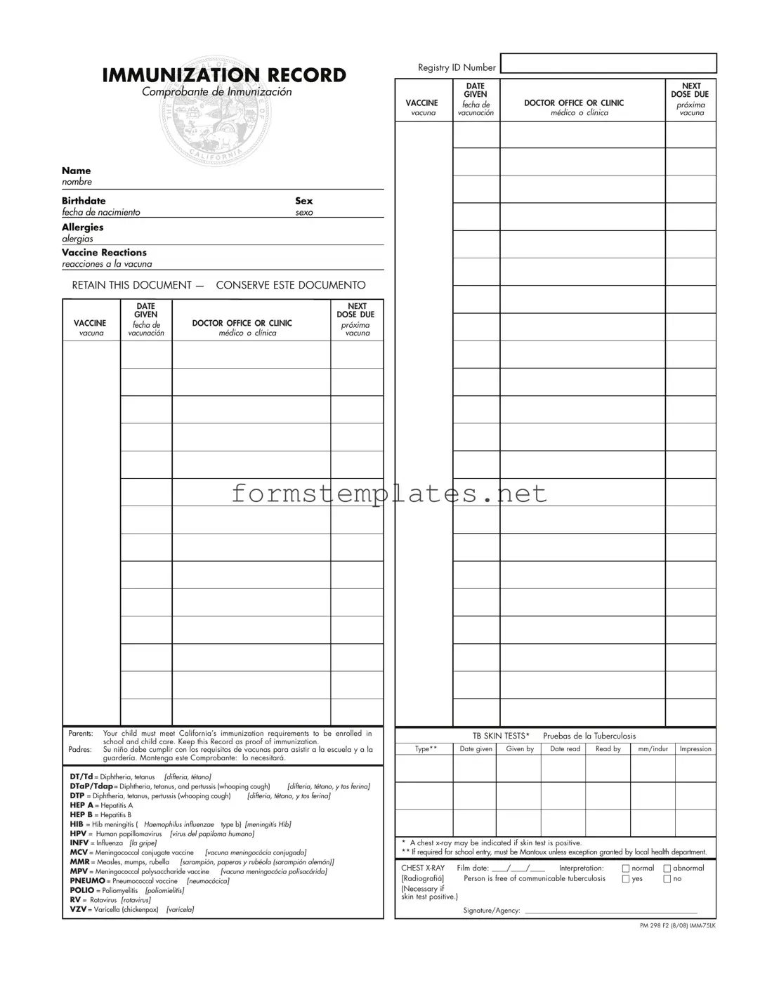 Free Immunization Record Template