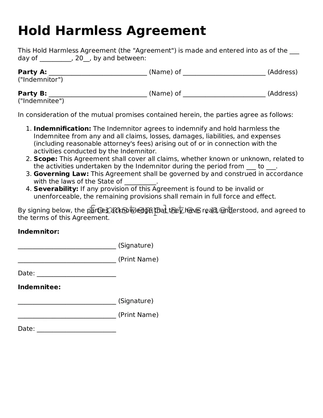 Attorney-Verified Hold Harmless Agreement Form