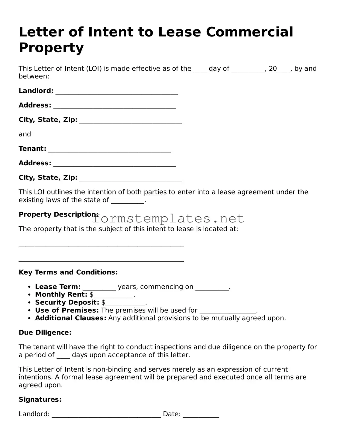 Attorney-Verified Letter of Intent to Lease Commercial Property Form