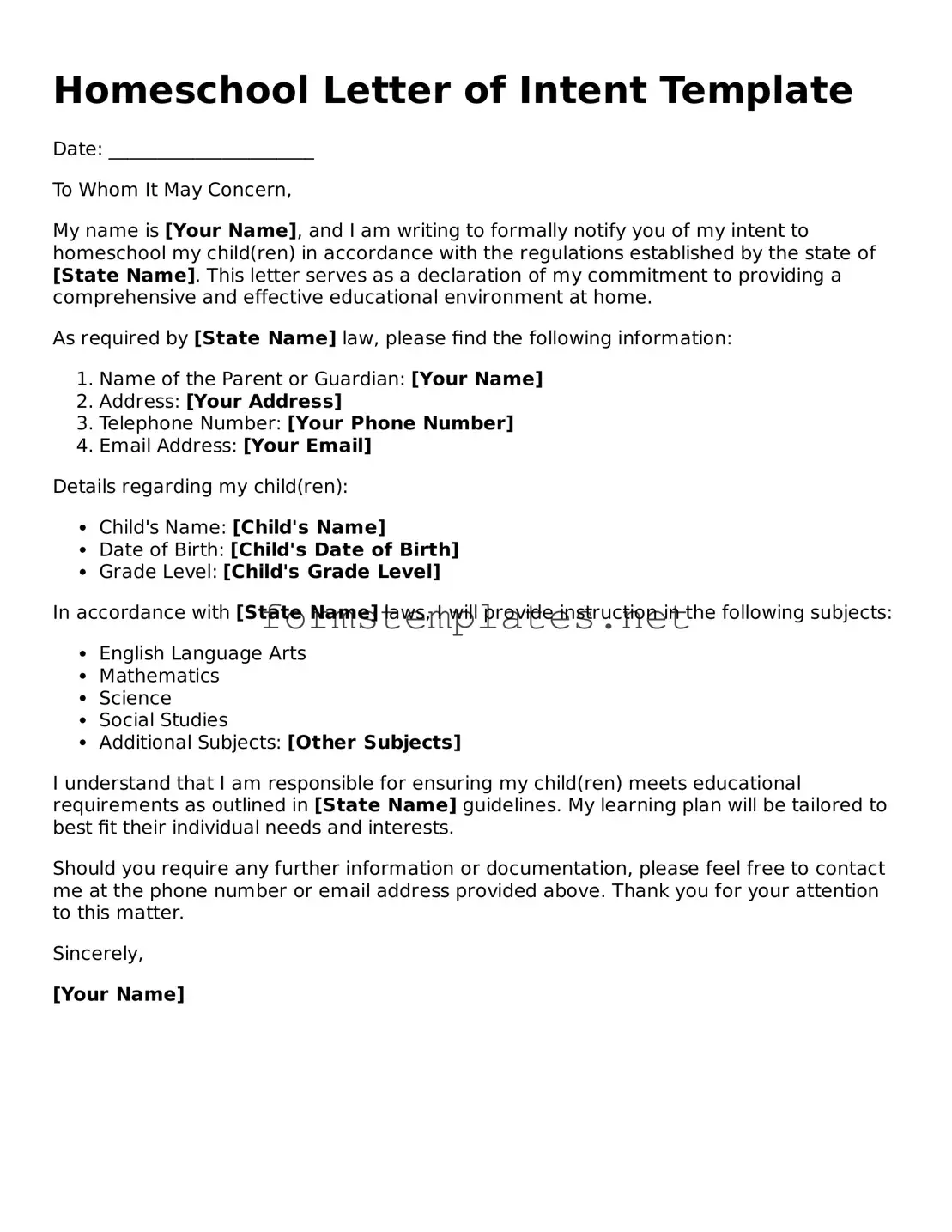 Attorney-Verified Homeschool Letter of Intent Form