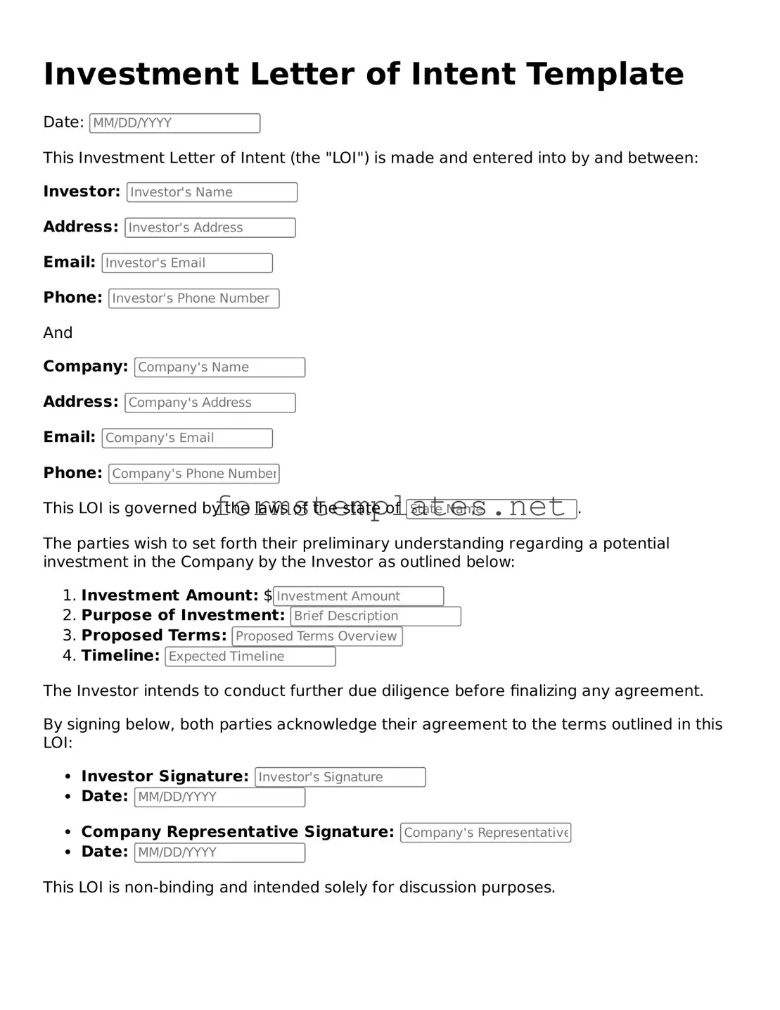 Attorney-Verified Investment Letter of Intent Form
