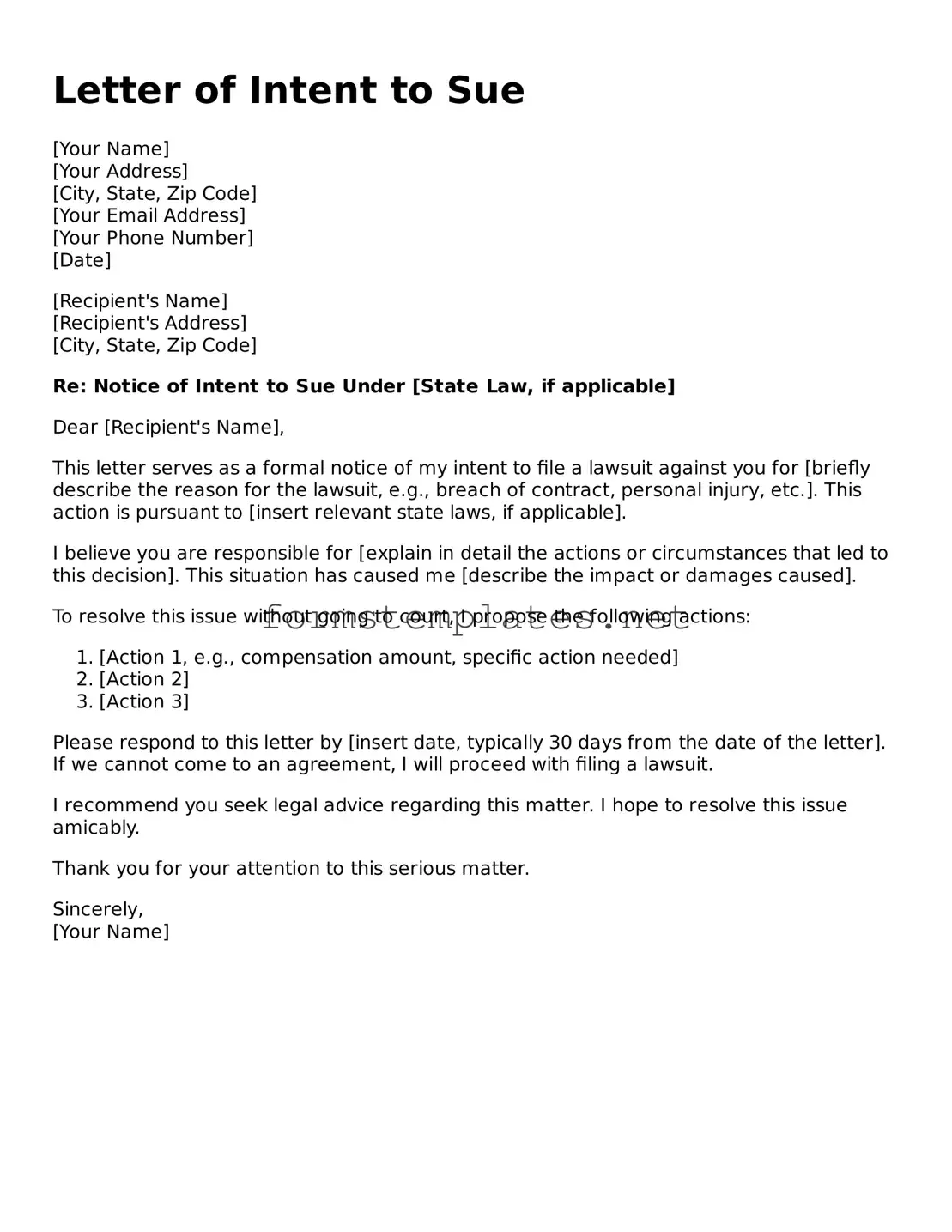 Attorney-Verified Letter of Intent to Sue Form
