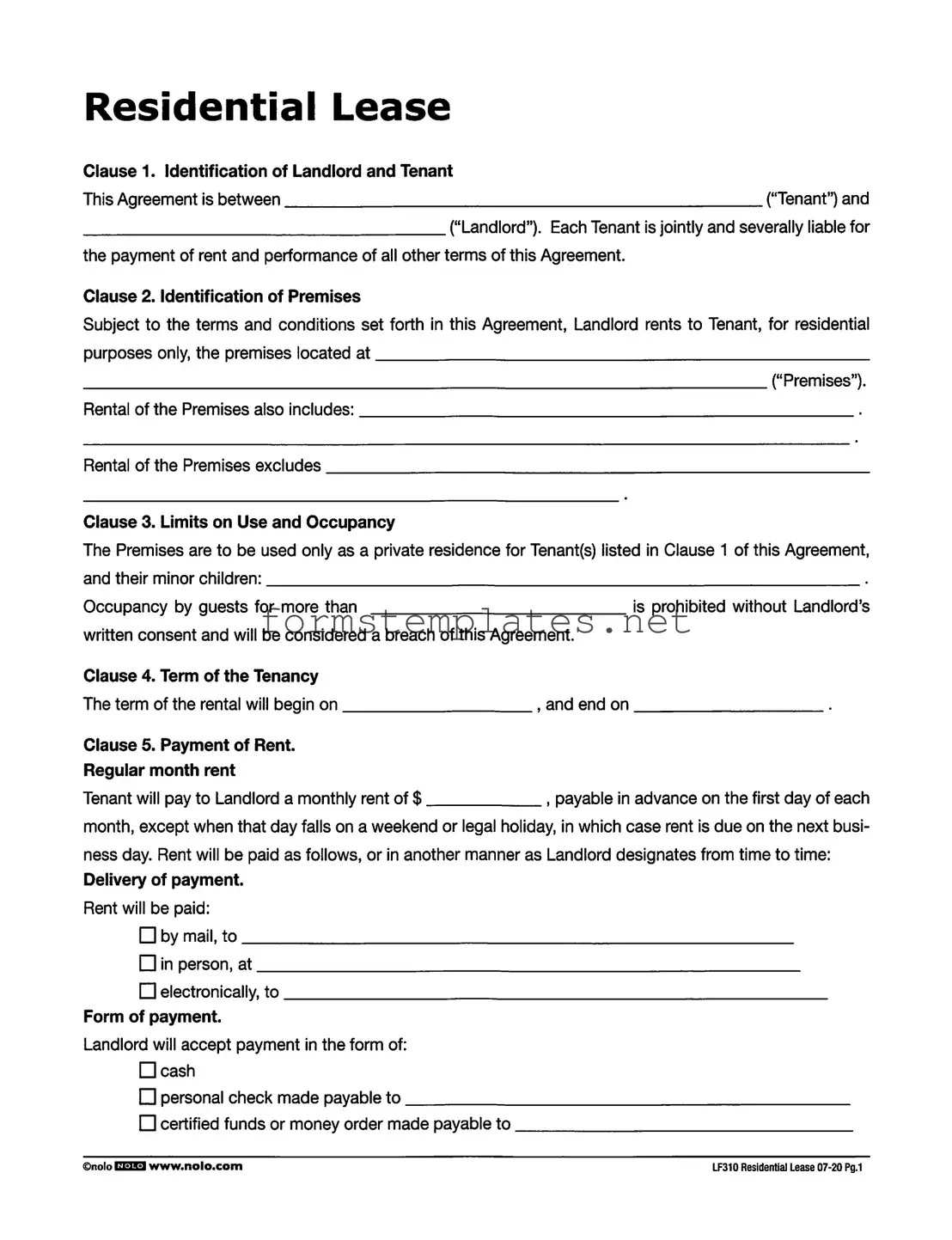 Free Lf310 Residential Lease Template