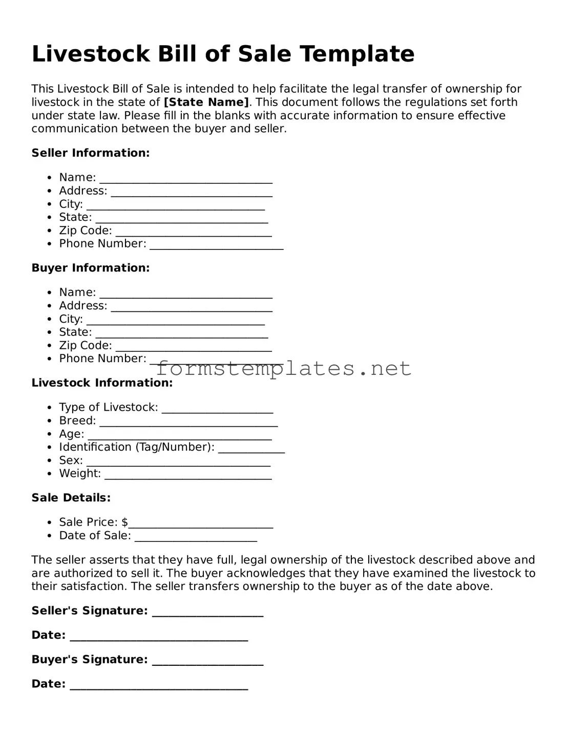 Attorney-Verified Livestock Bill of Sale Form