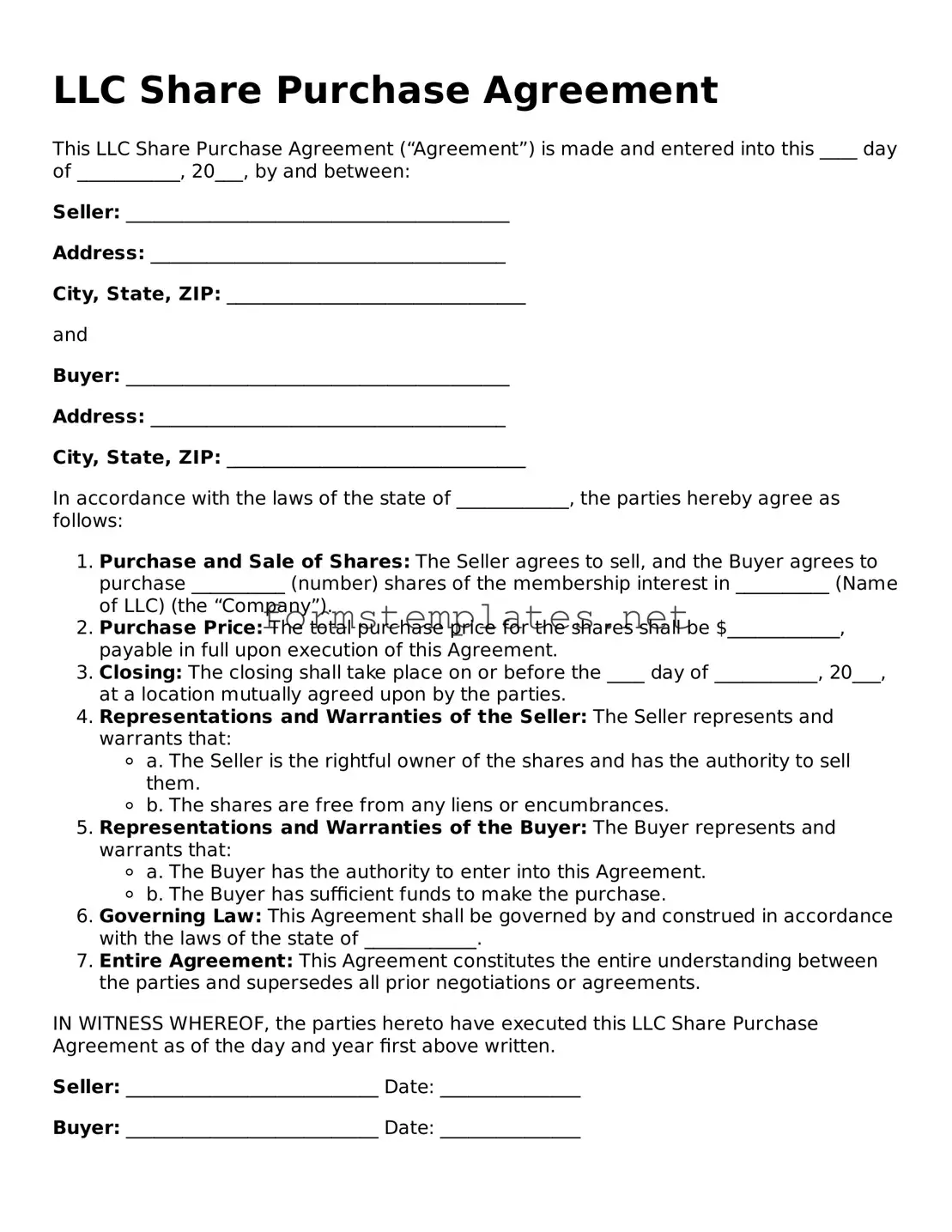 Attorney-Verified LLC Share Purchase Agreement Form