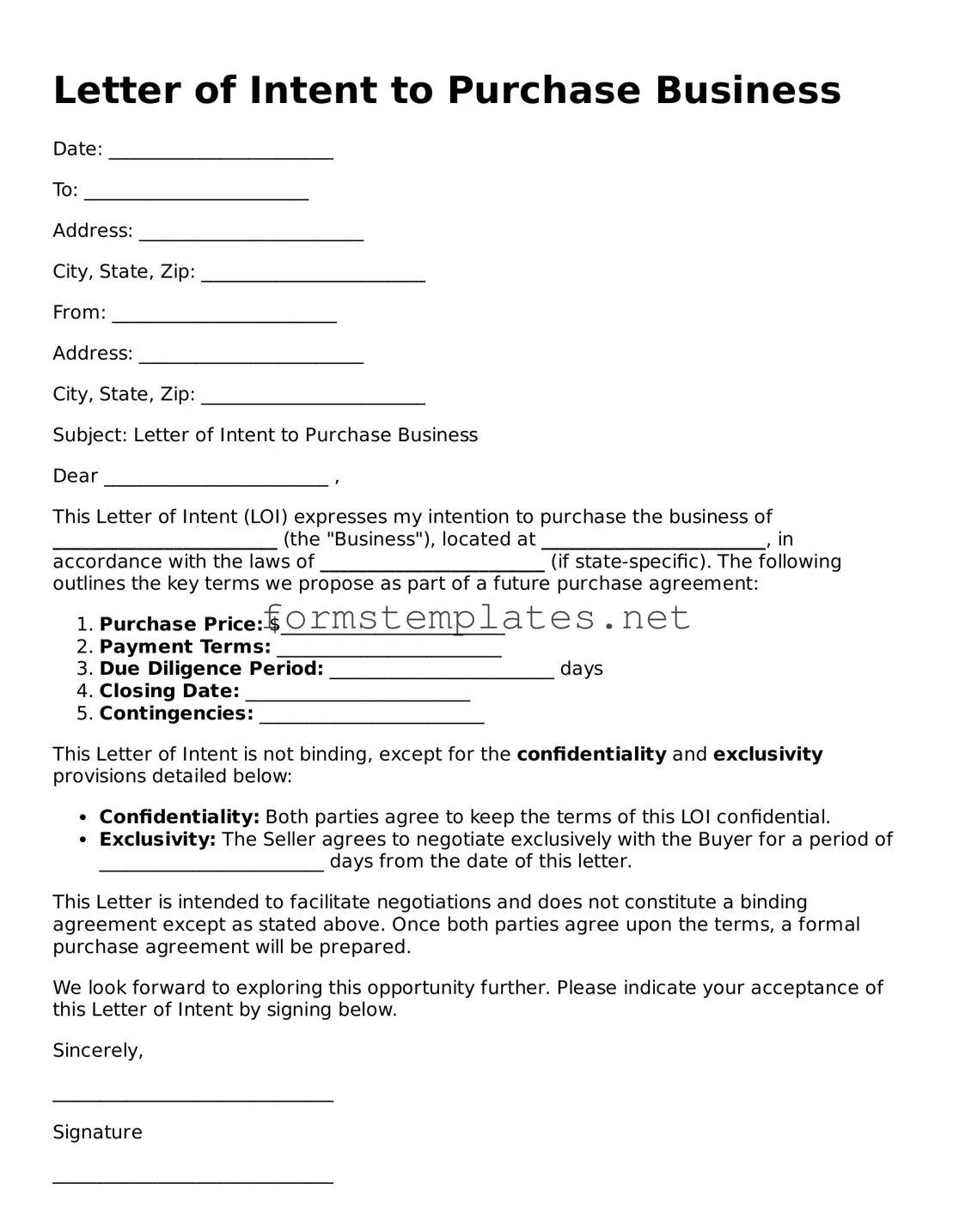 Attorney-Verified Letter of Intent to Purchase Business Form