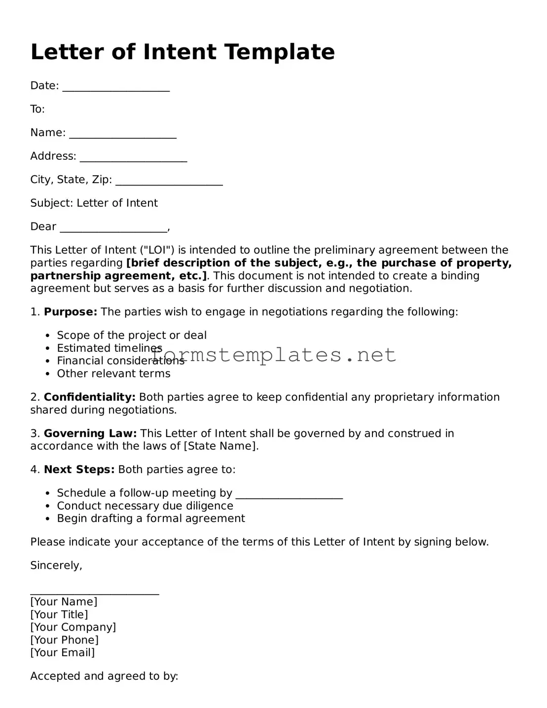 Attorney-Verified Letter of Intent Form