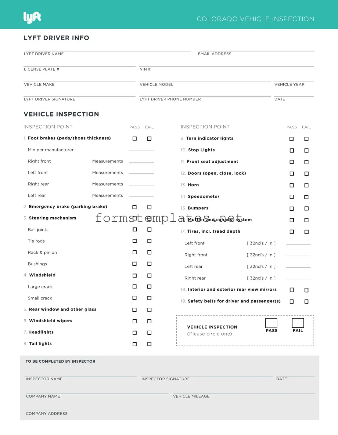 Free Lyft Inspection Template