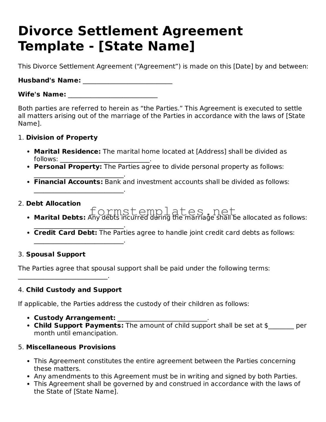 Attorney-Verified Divorce Settlement Agreement Form