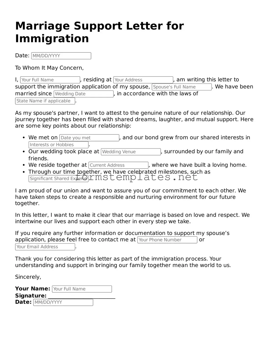 Attorney-Verified Marriage Support Letter for Immigration Form