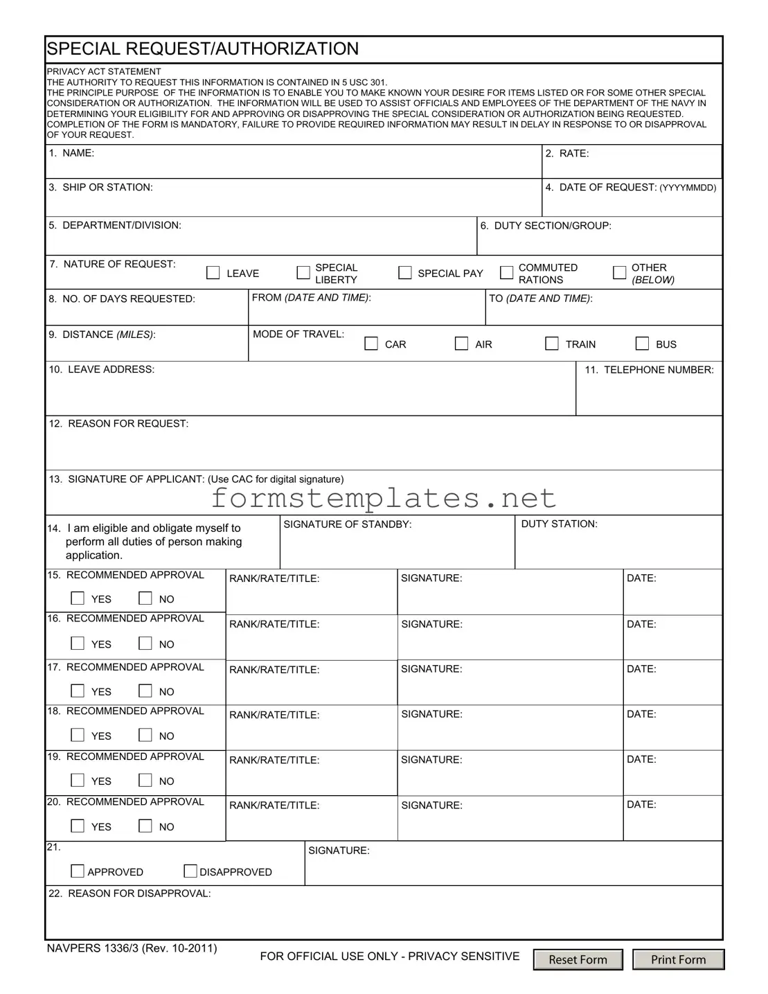 Free Navpers 1336 3 Template