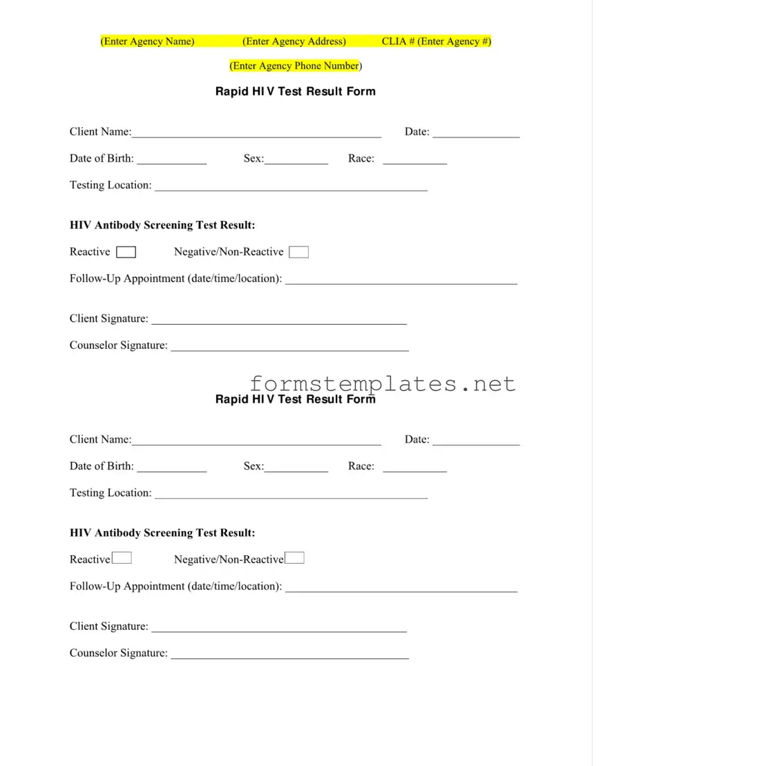 Free Negative Hiv Test Template