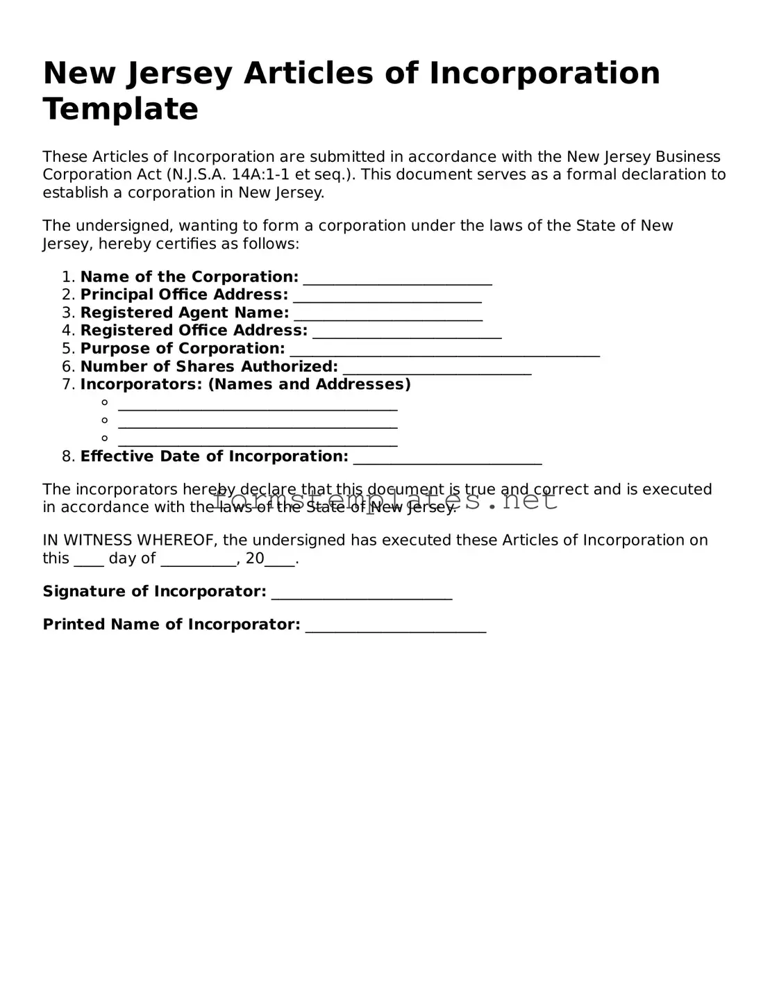 Attorney-Approved New Jersey Articles of Incorporation Template