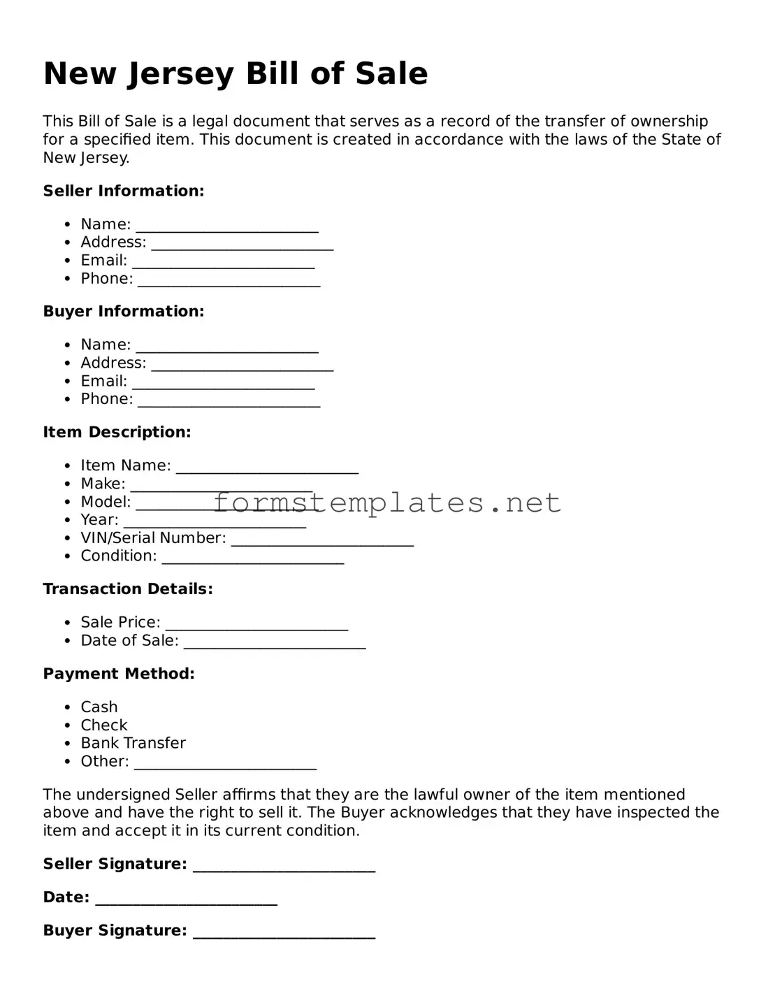 Attorney-Approved New Jersey Bill of Sale Template