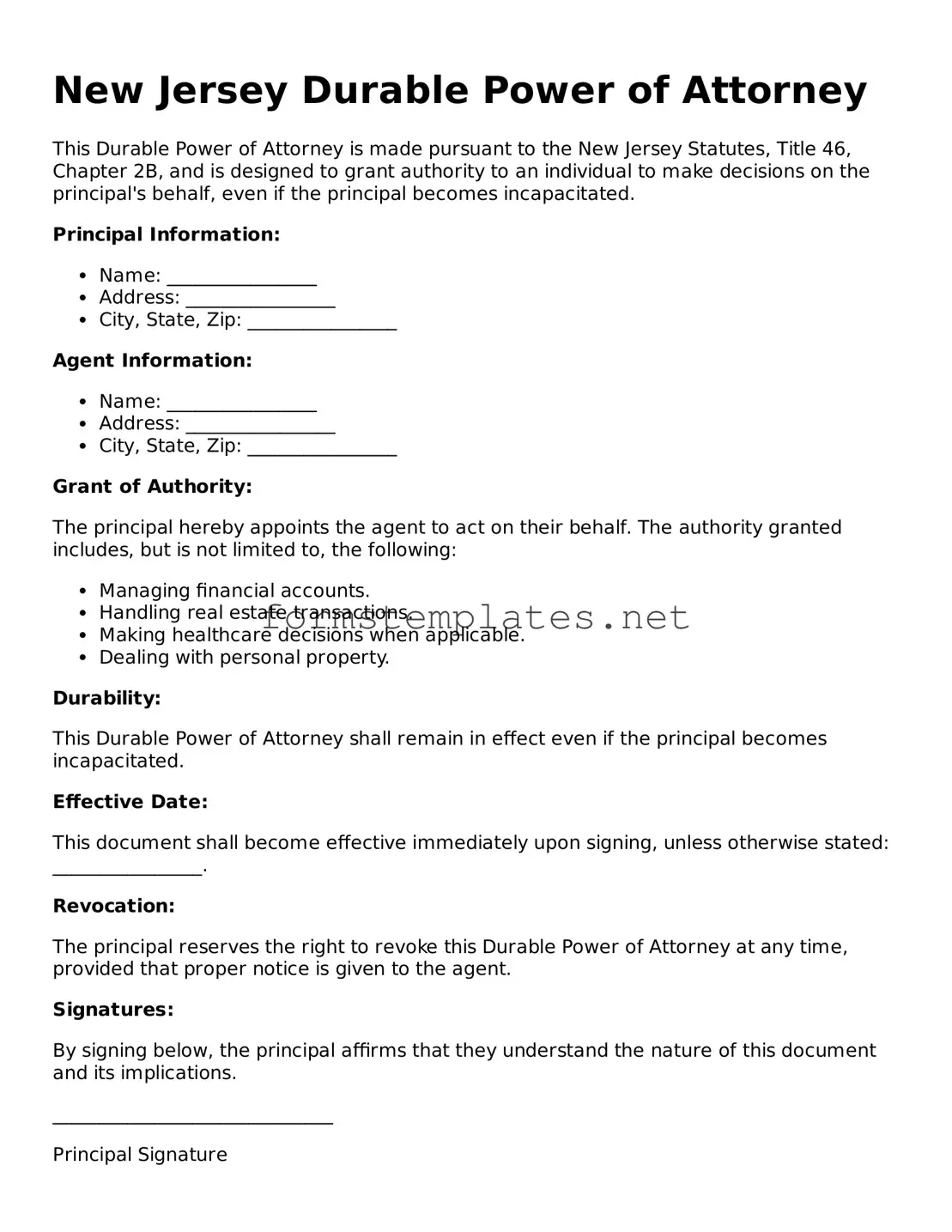 Attorney-Approved New Jersey Durable Power of Attorney Template