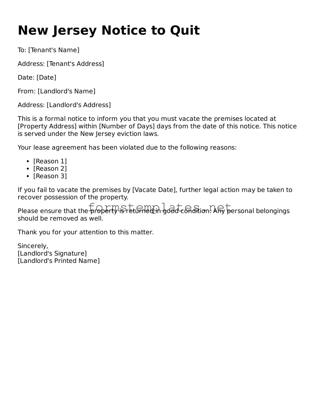 Attorney-Approved New Jersey Notice to Quit Template