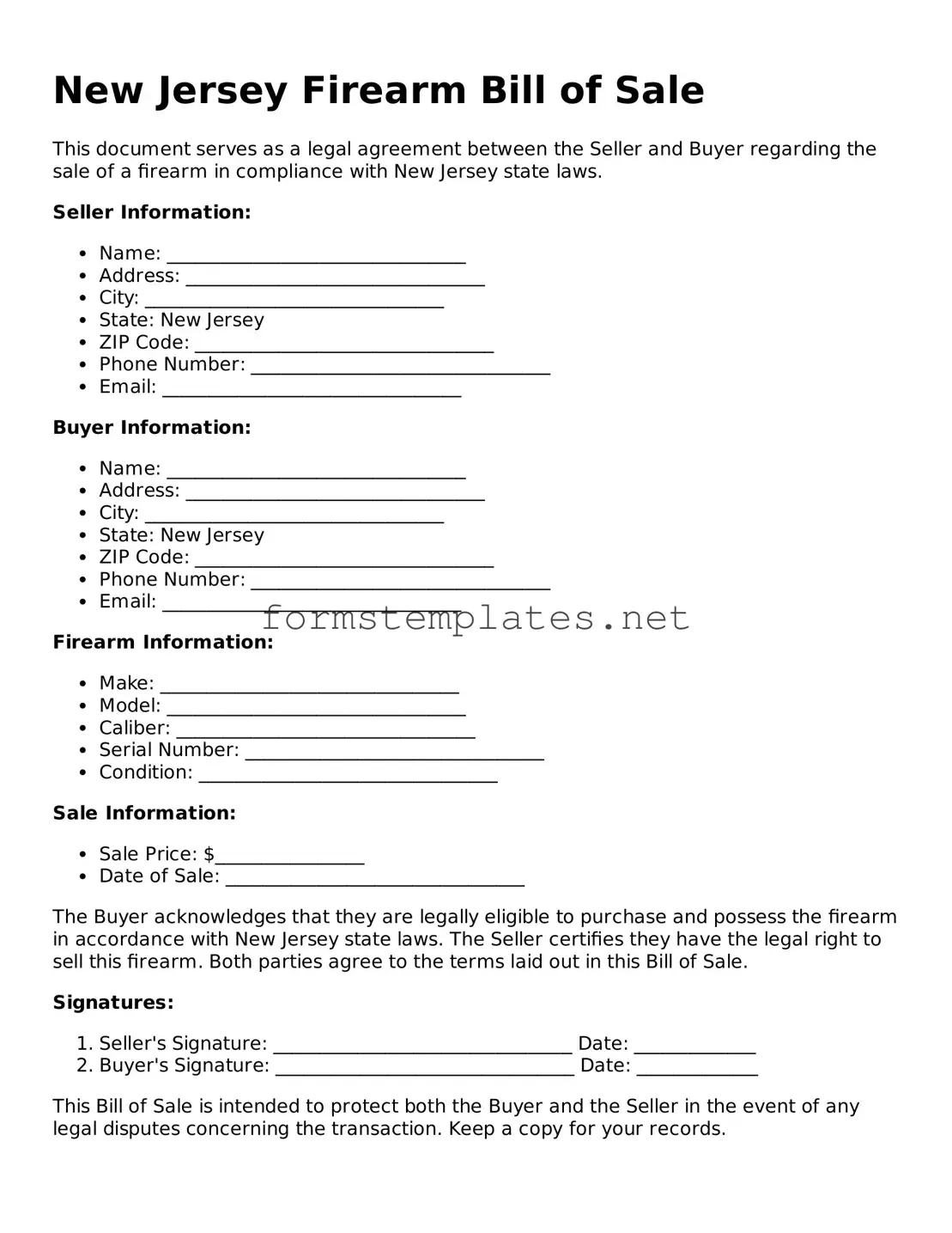 Attorney-Approved New Jersey Firearm Bill of Sale Template