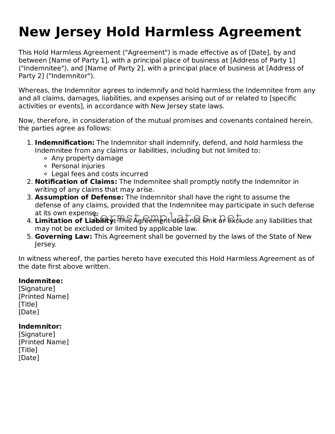 Attorney-Approved New Jersey Hold Harmless Agreement Template