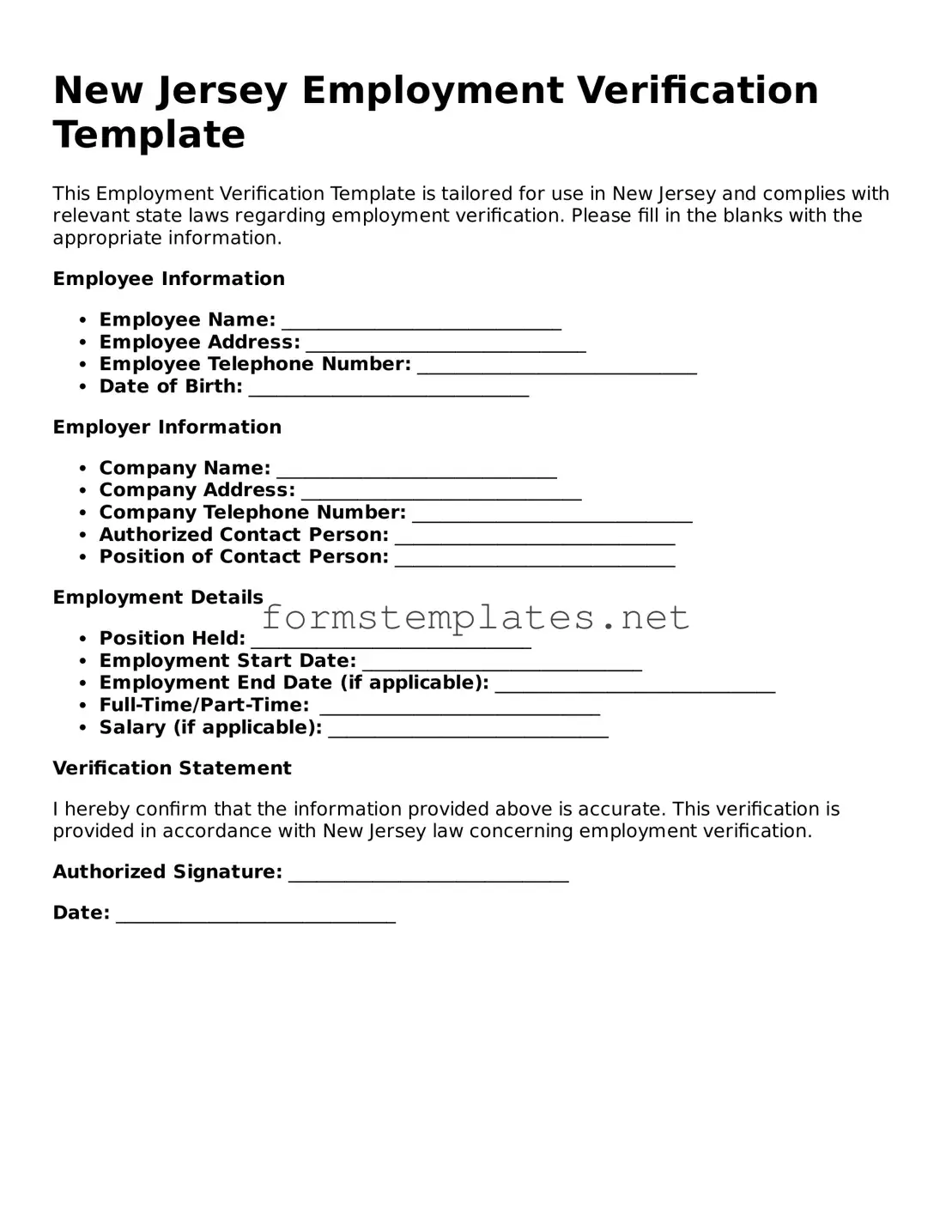 Attorney-Approved New Jersey Employment Verification Template