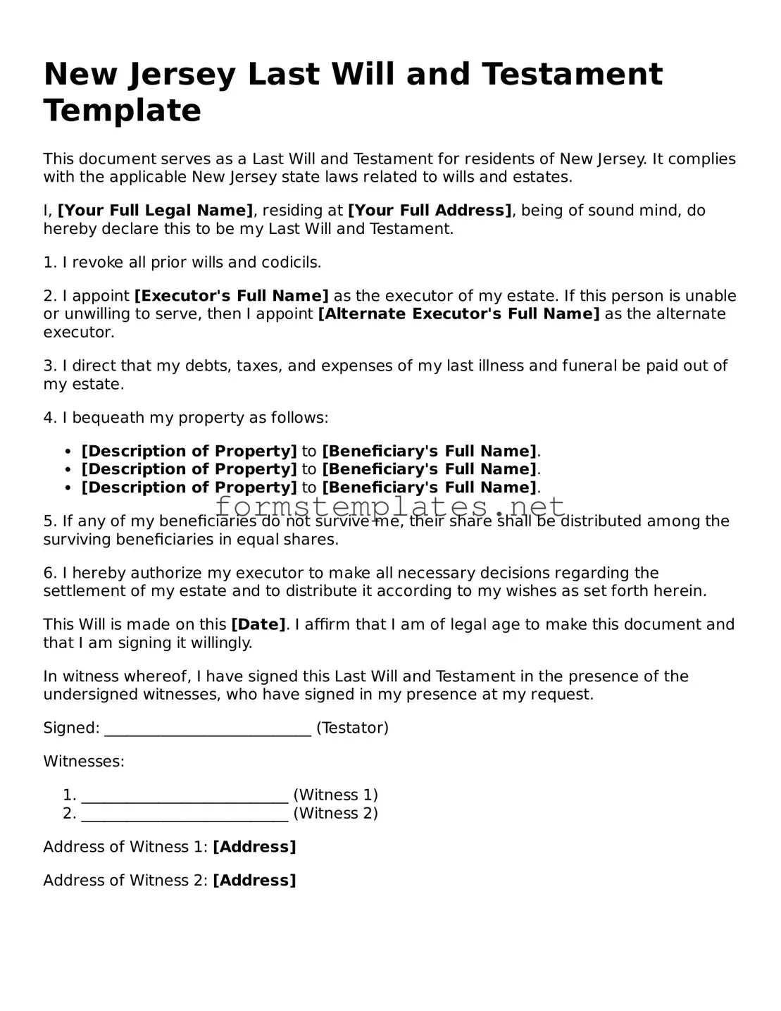 Attorney-Approved New Jersey Last Will and Testament Template