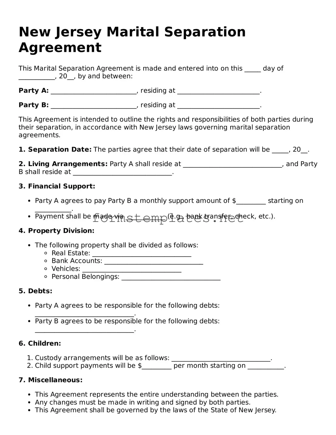 Attorney-Approved New Jersey Marital Separation Agreement Template