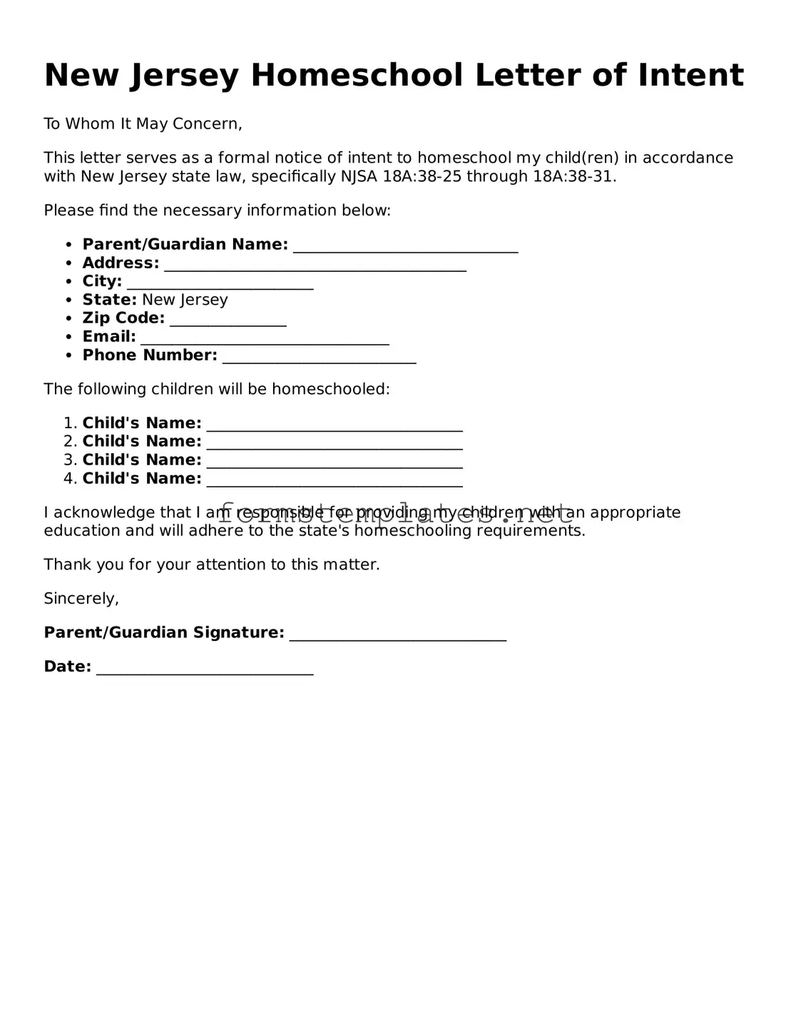 Attorney-Approved New Jersey Homeschool Letter of Intent Template