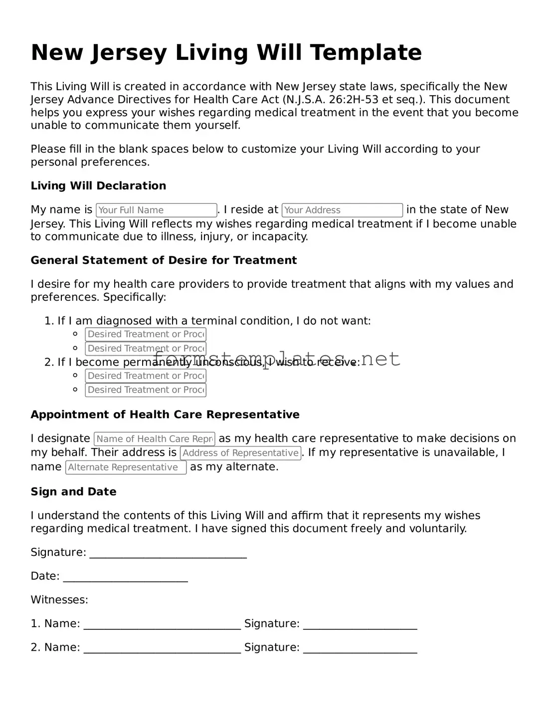 Attorney-Approved New Jersey Living Will Template
