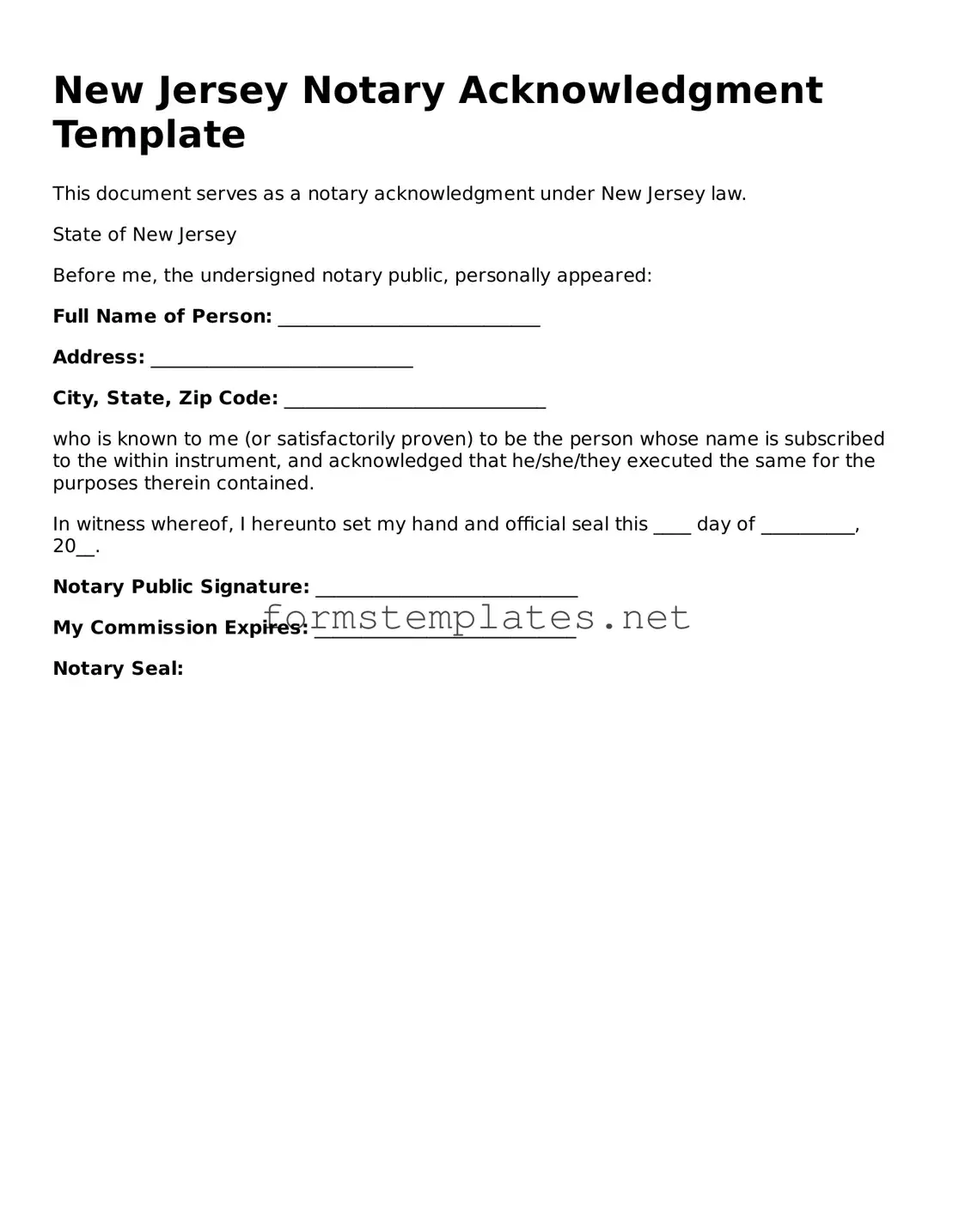 Attorney-Approved New Jersey Notary Acknowledgement Template