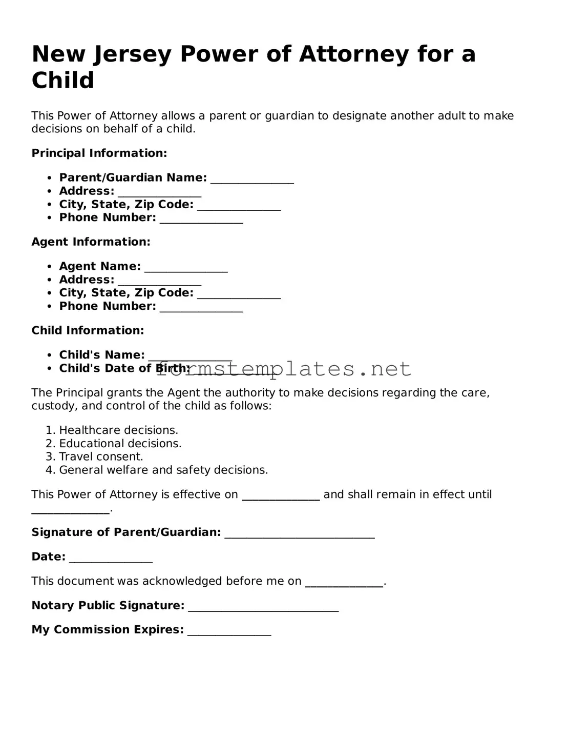 Attorney-Approved New Jersey Power of Attorney for a Child Template