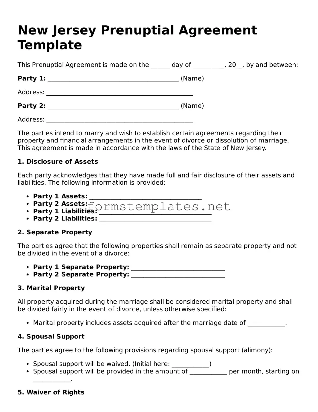 Attorney-Approved New Jersey Prenuptial Agreement Template