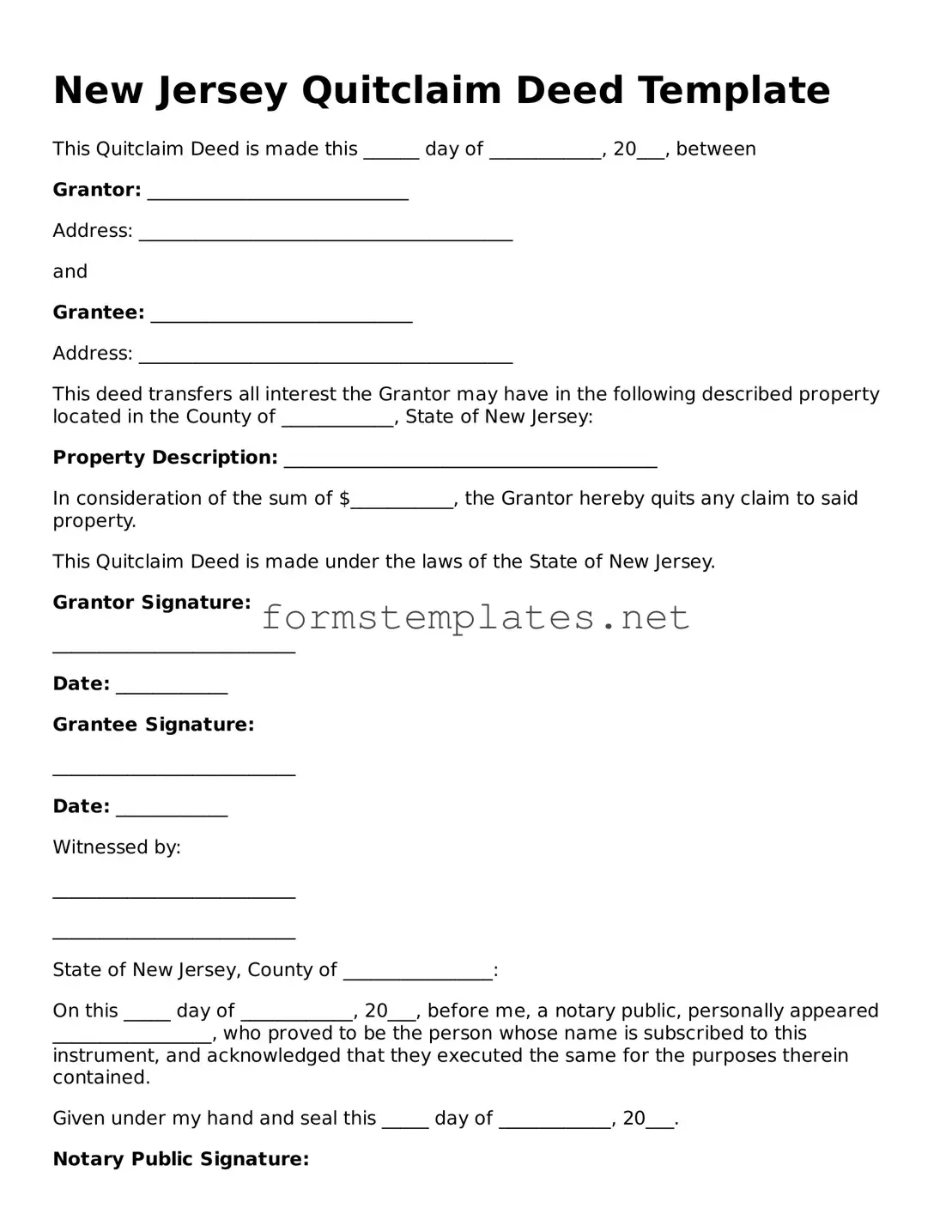 Attorney-Approved New Jersey Quitclaim Deed Template
