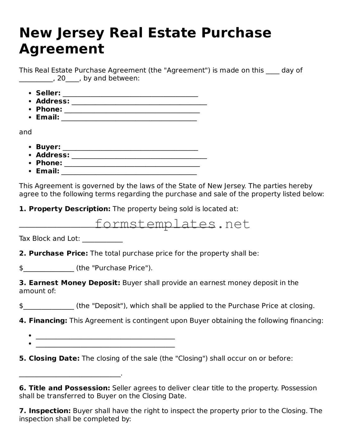 Attorney-Approved New Jersey Real Estate Purchase Agreement Template
