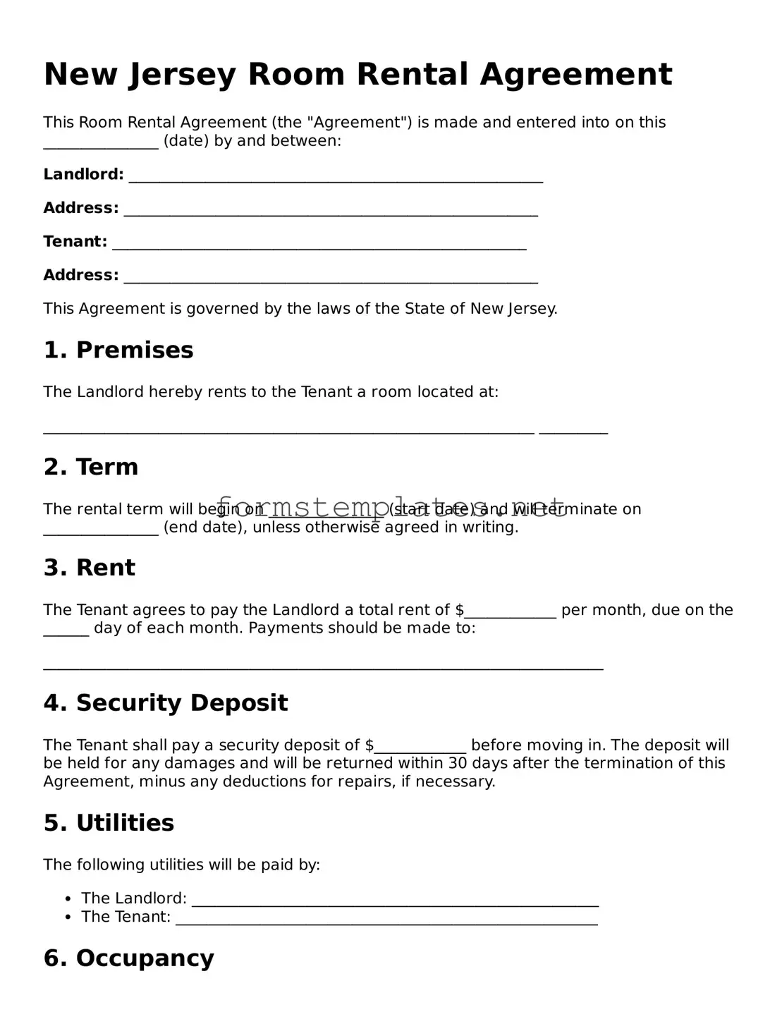 Attorney-Approved New Jersey Room Rental Agreement Template