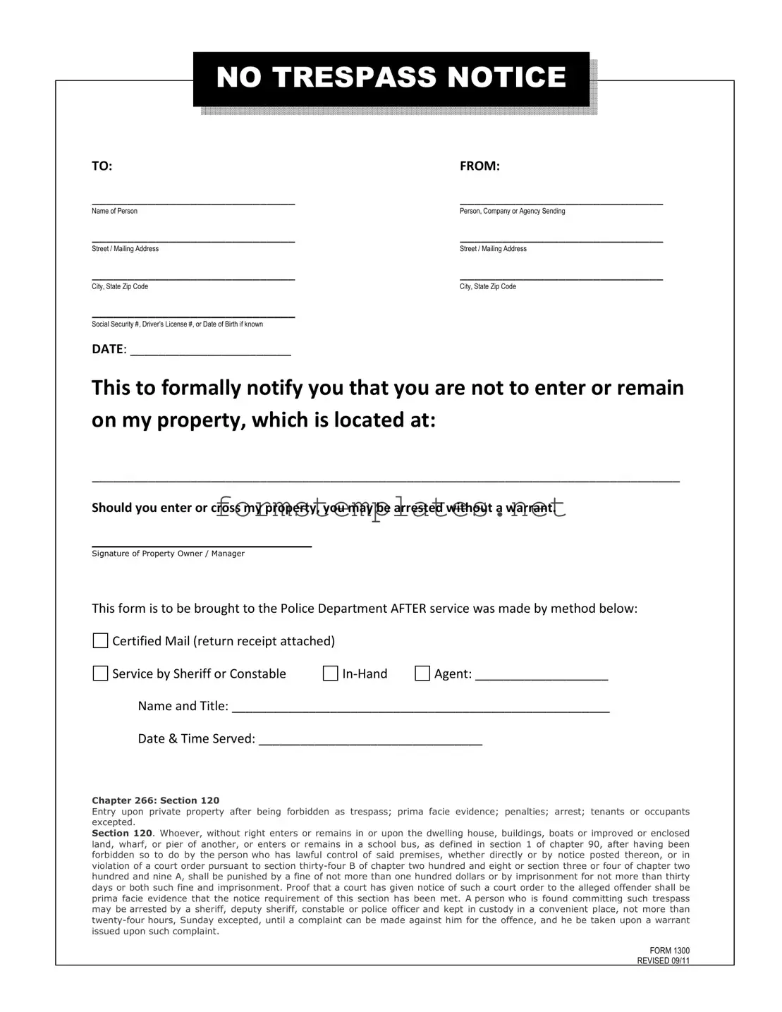 Free No Trespassing Letter Template
