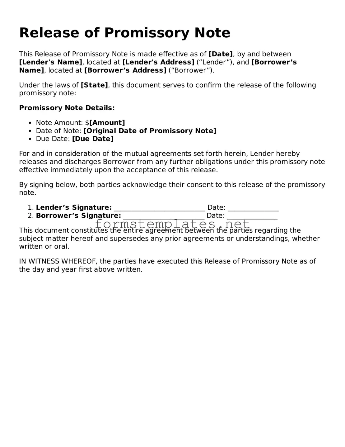 Attorney-Verified Release of Promissory Note Form