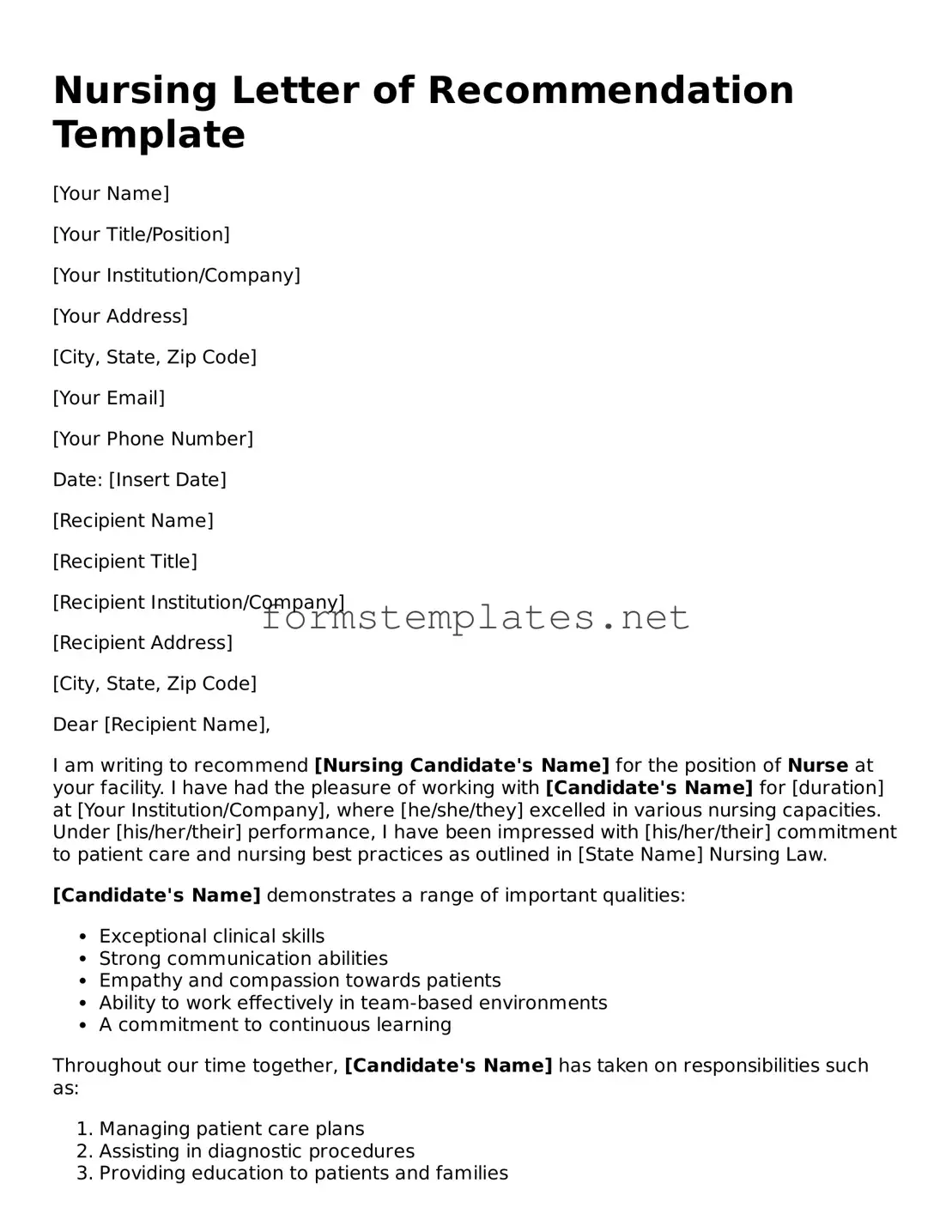 Attorney-Verified Nursing Letter of Recommendation Form