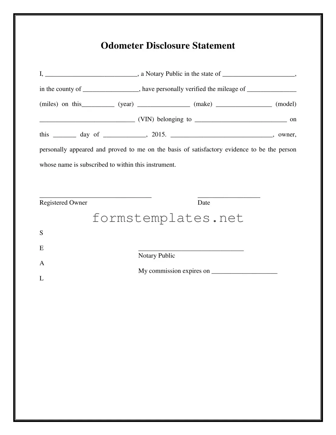 Free Notarized Odometer Statement Template