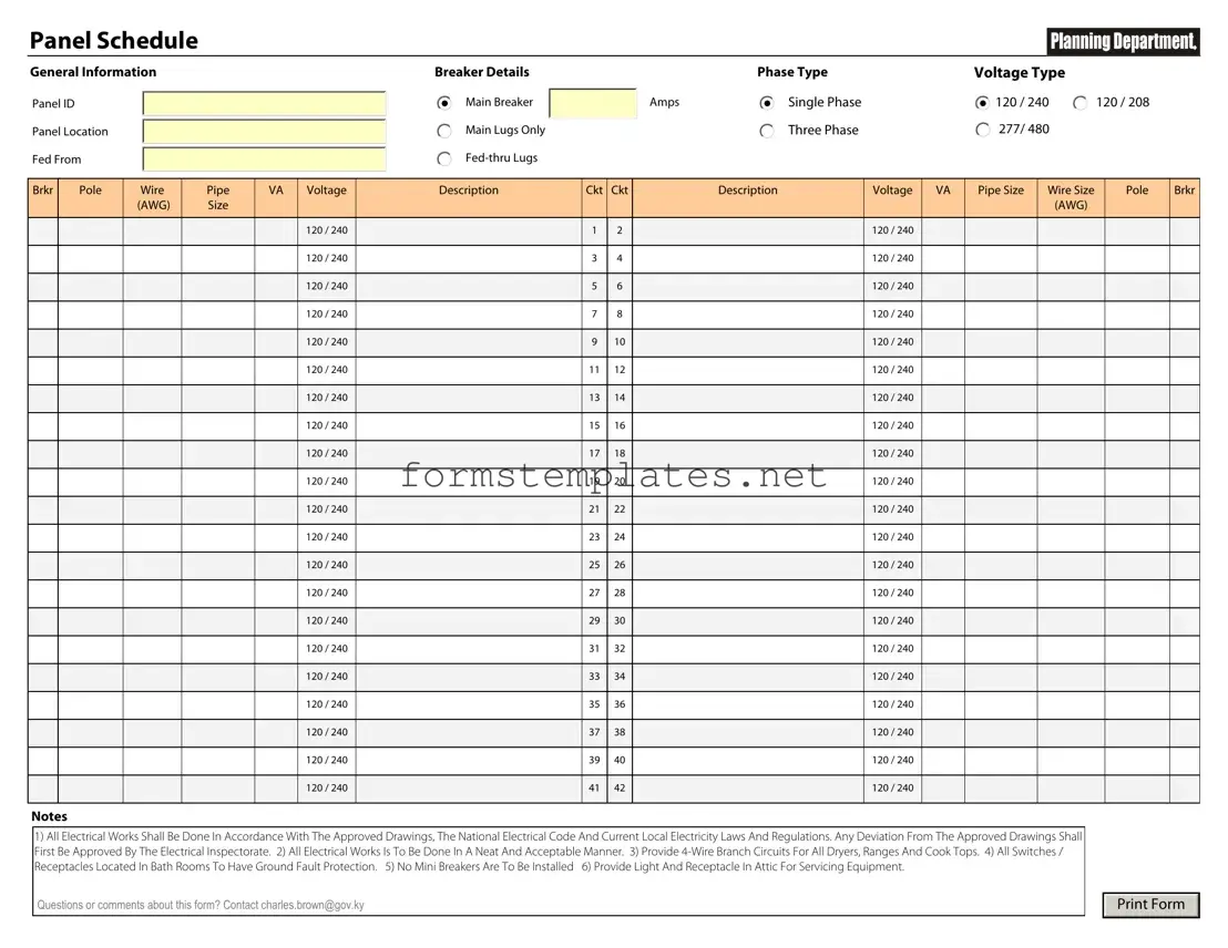 Free Electrical Panel Schedule Template
