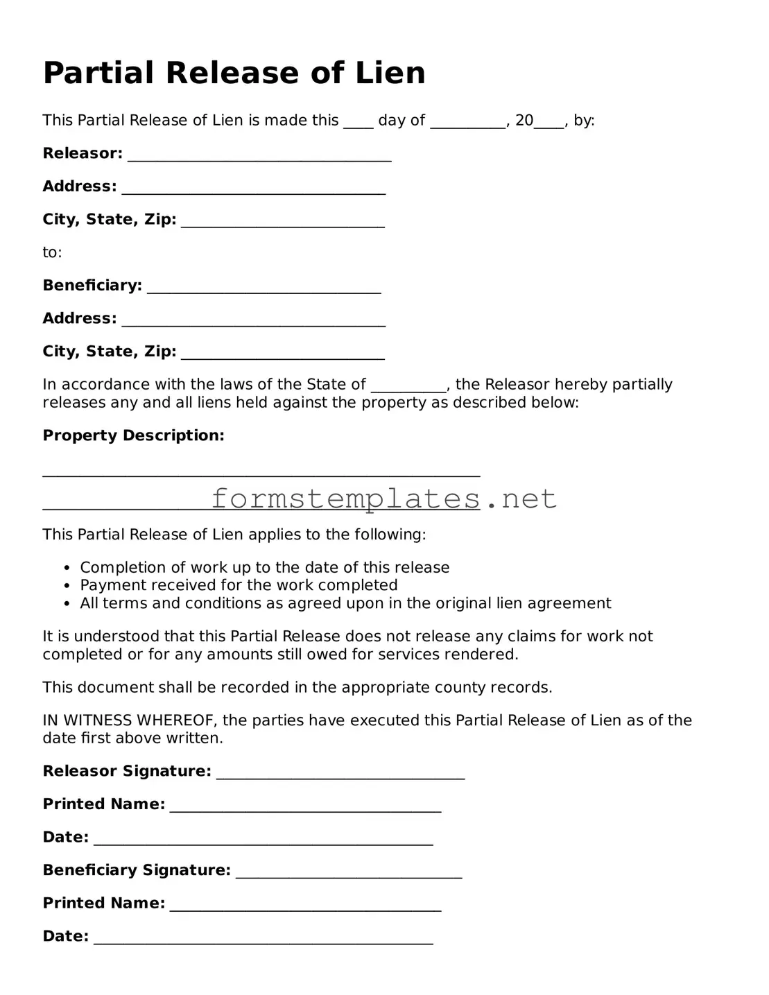 Attorney-Verified Partial Release of Lien Form