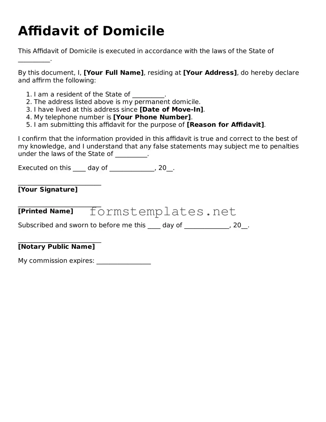 Attorney-Verified Affidavit of Domicile Form