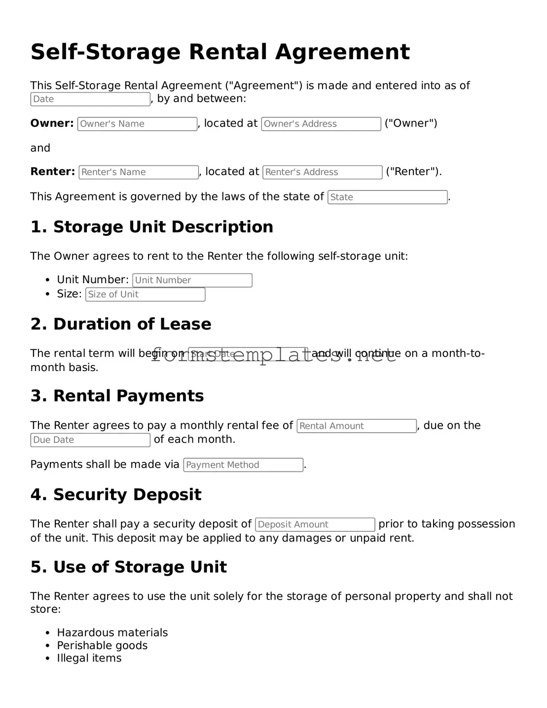 Attorney-Verified Self-Storage Rental Agreement Form