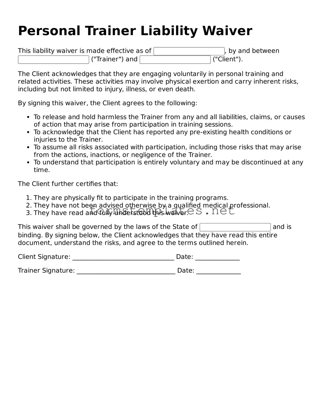 Attorney-Verified Personal Trainer Liability Waiver Form