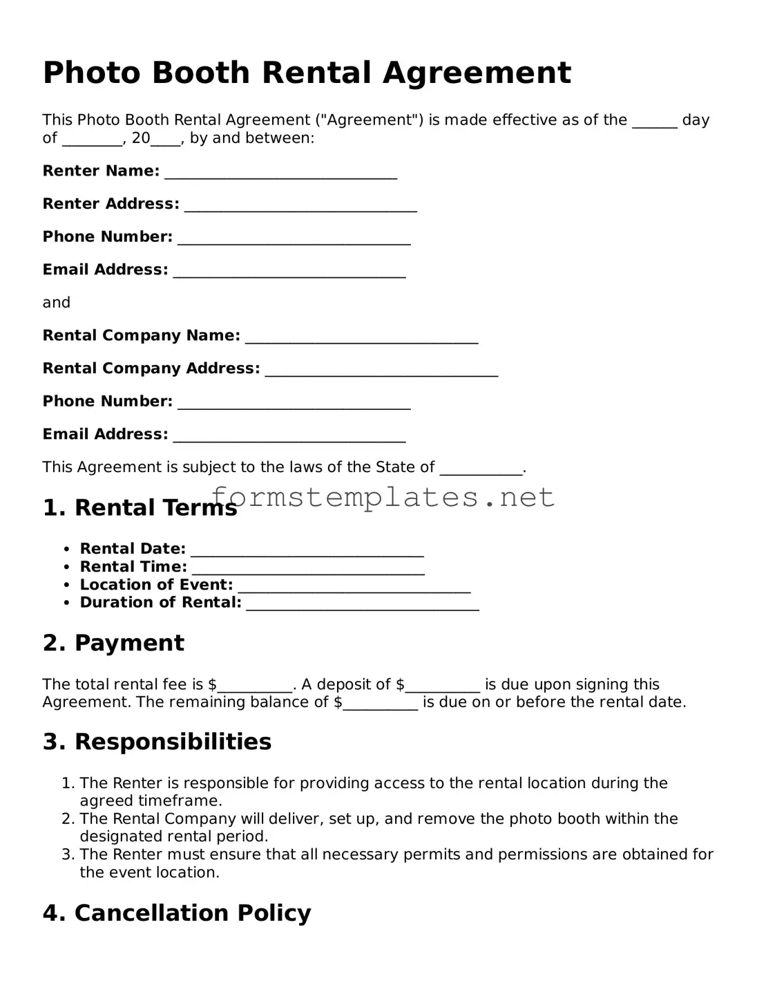 Attorney-Verified Photo Booth Rental Agreement Form