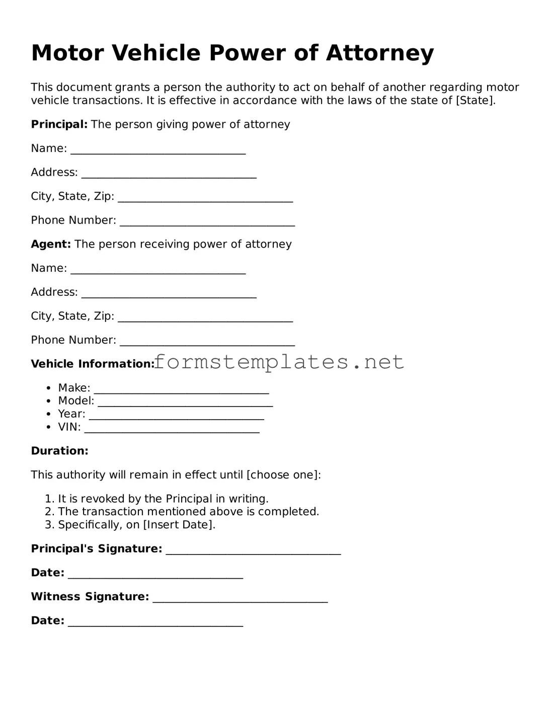 Attorney-Verified Motor Vehicle Power of Attorney Form