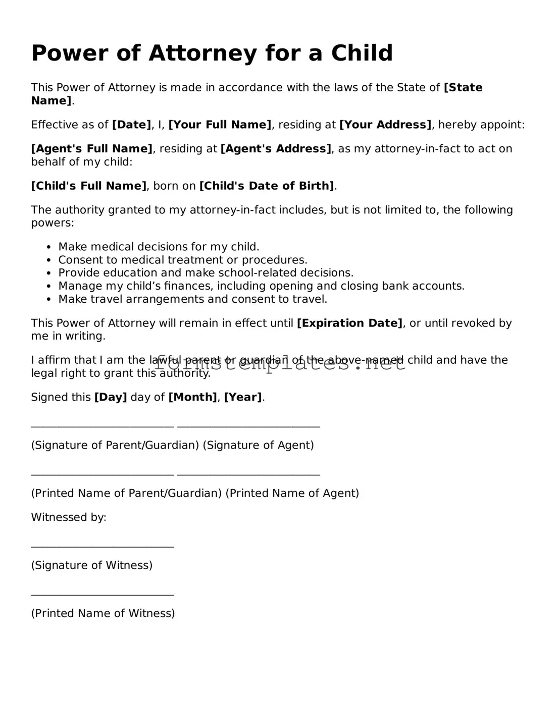 Attorney-Verified Power of Attorney for a Child Form